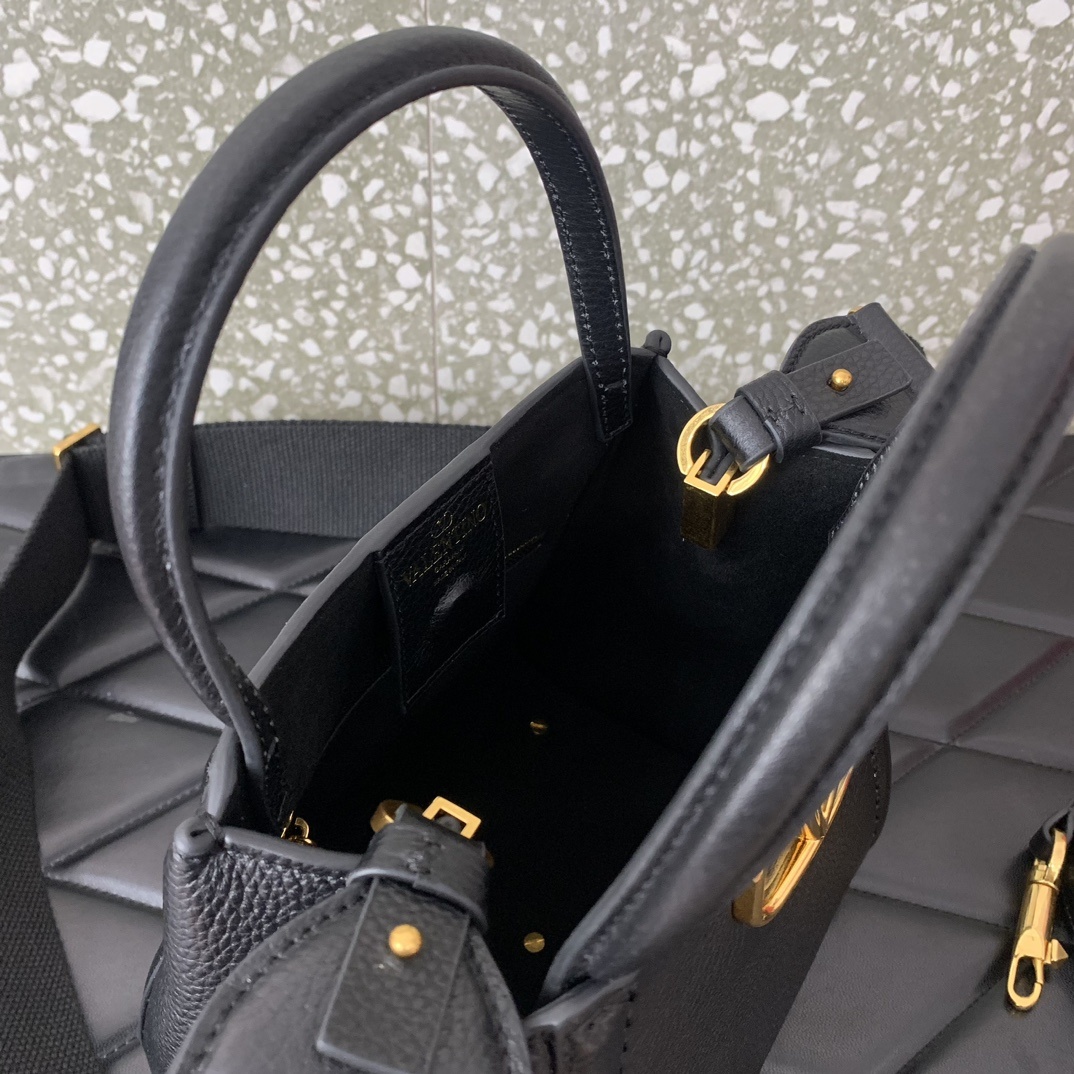 Valentino Garavani Alltime Small Handbag in Black Grainy Calfskin